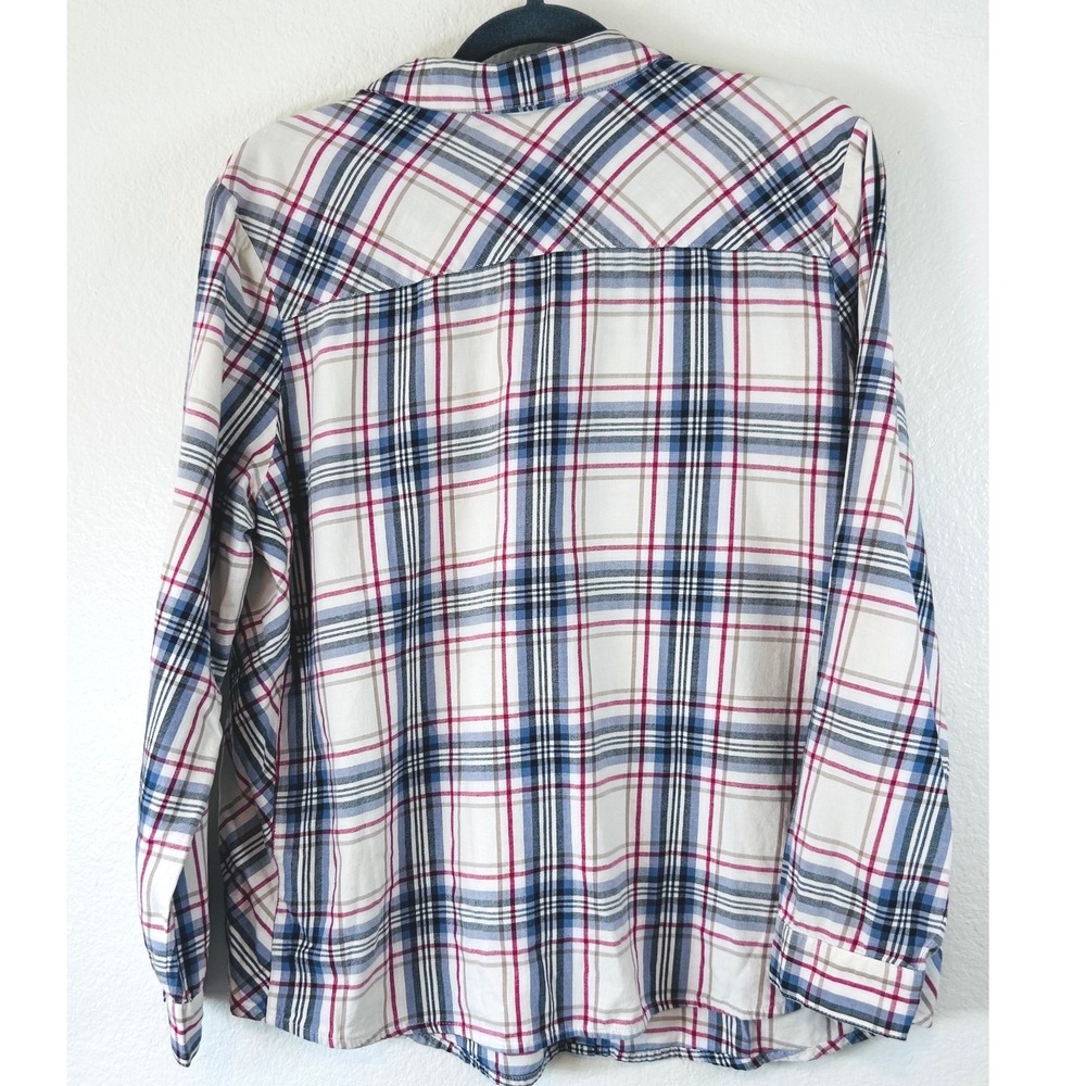 J. Jill Plaid Fall Gorpcore Outdoor Button Down Shirt Blue 100% Cotton SZ LP - Picture 2 of 6
